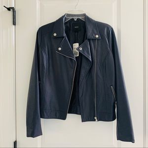 NWT FOREVER21 Navy Blue Faux Leather Jacket Size S